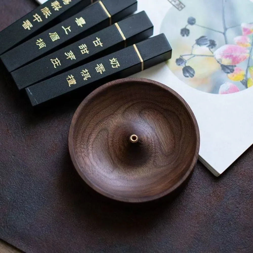 Solid Wood Incense Burner Handmade Tea Ceremony round Incense Stick Indoor Incense Tray Multi Hole Home Ornament Decor Holder