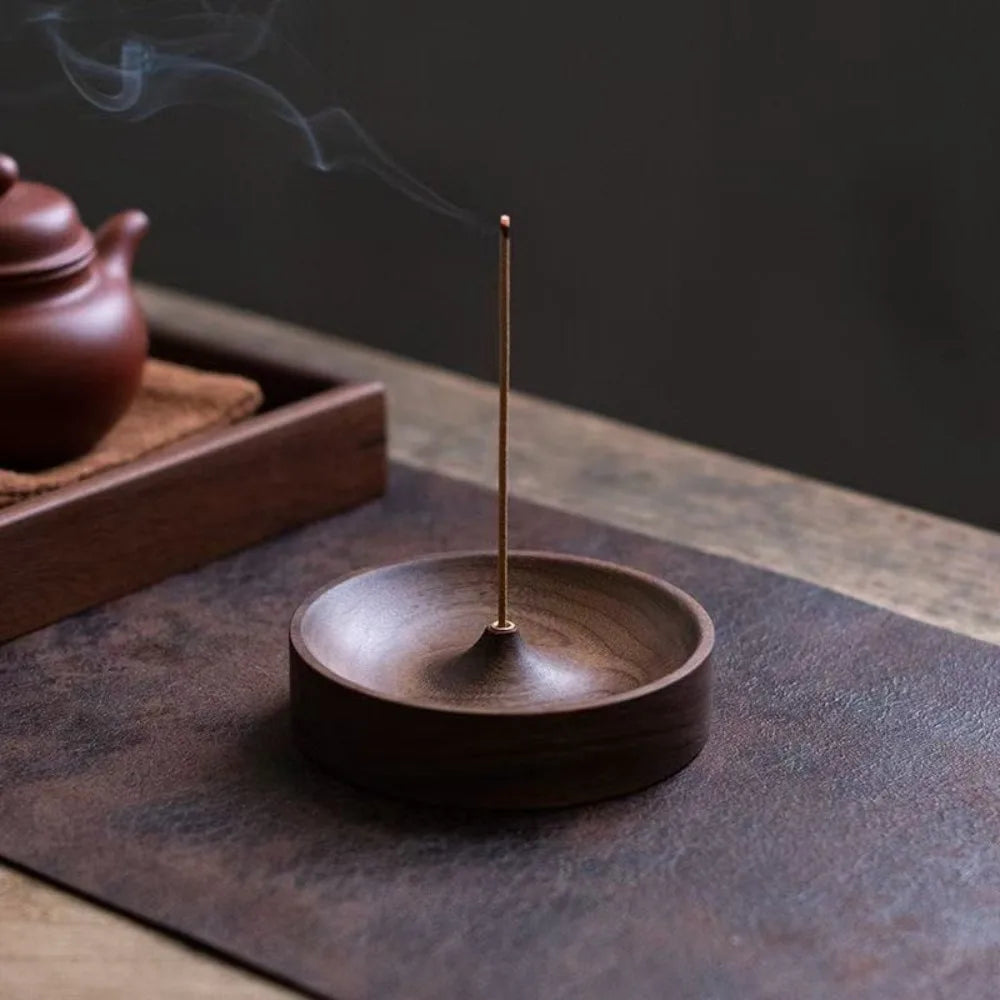 Solid Wood Incense Burner Handmade Tea Ceremony round Incense Stick Indoor Incense Tray Multi Hole Home Ornament Decor Holder