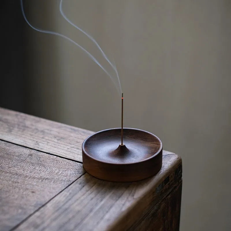 Solid Wood Incense Burner Handmade Tea Ceremony round Incense Stick Indoor Incense Tray Multi Hole Home Ornament Decor Holder